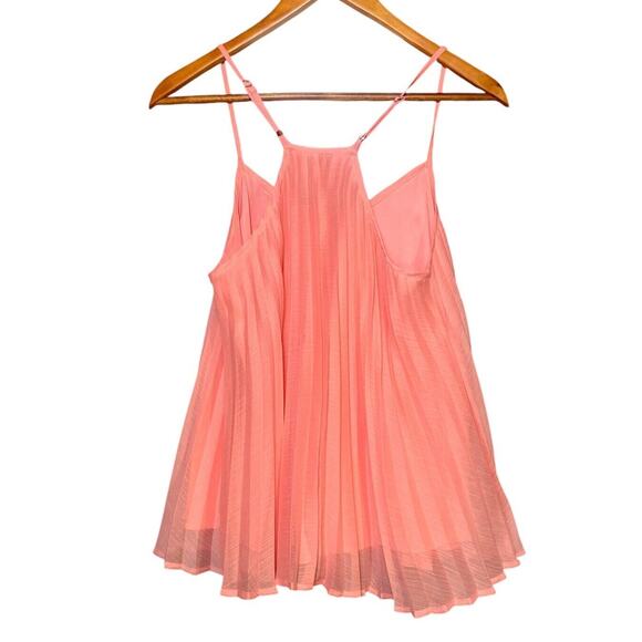 Bar lll Women Pink Pleated Sheer Flare Tank Top Lined Razer Back Size Medium - Picture 4 of 10